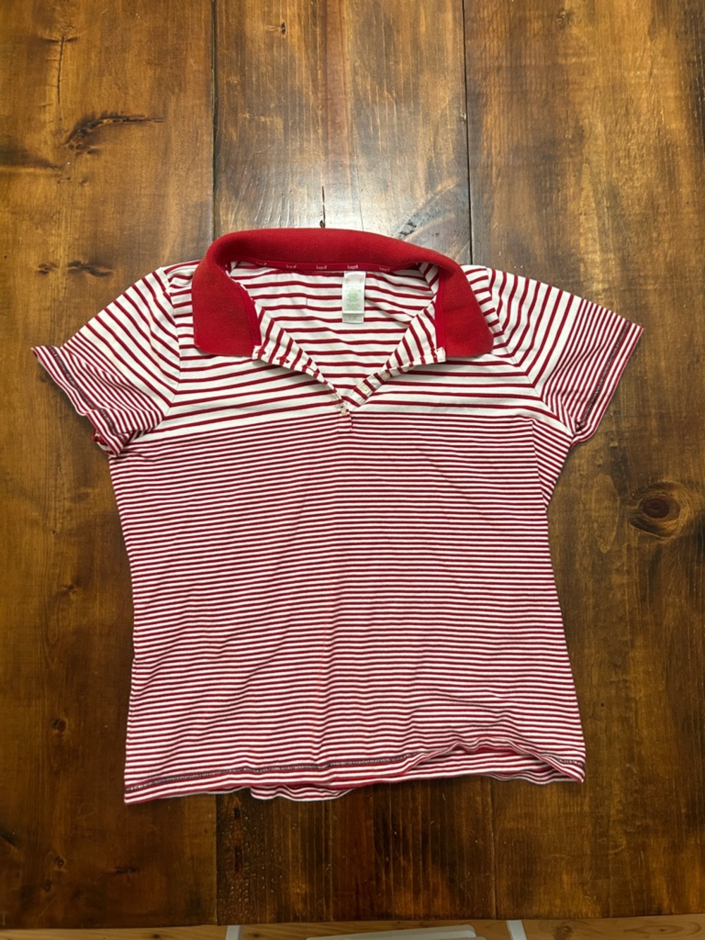 Liz Claiborne Golf Red & White Striped Polo shirt Size L